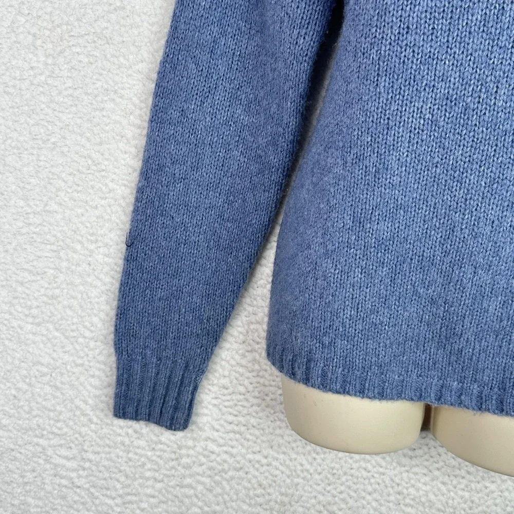 St Agni Wool Cashmere Sweater Open Back‎ Tie Mock Neck Blue XS Minimalist Luxury